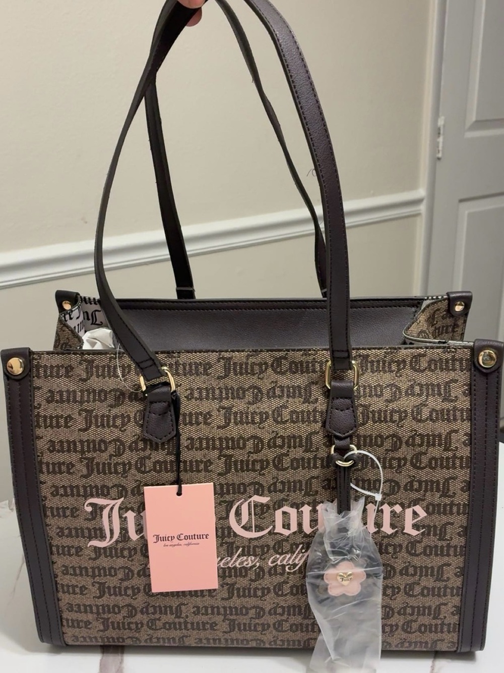 Juicy Couture Brown Logo Tote with Pink Charm
